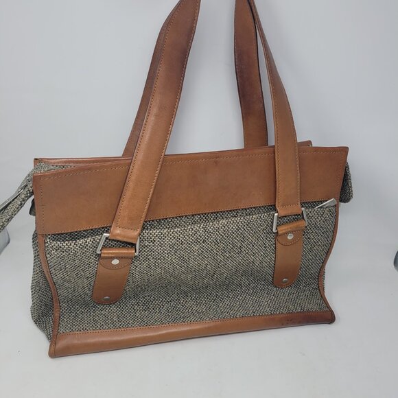 Hartmann Grey Tweed Leather Trim Shoulder Classic Business Bag 13x17x7 Briefcase - Picture 14 of 16